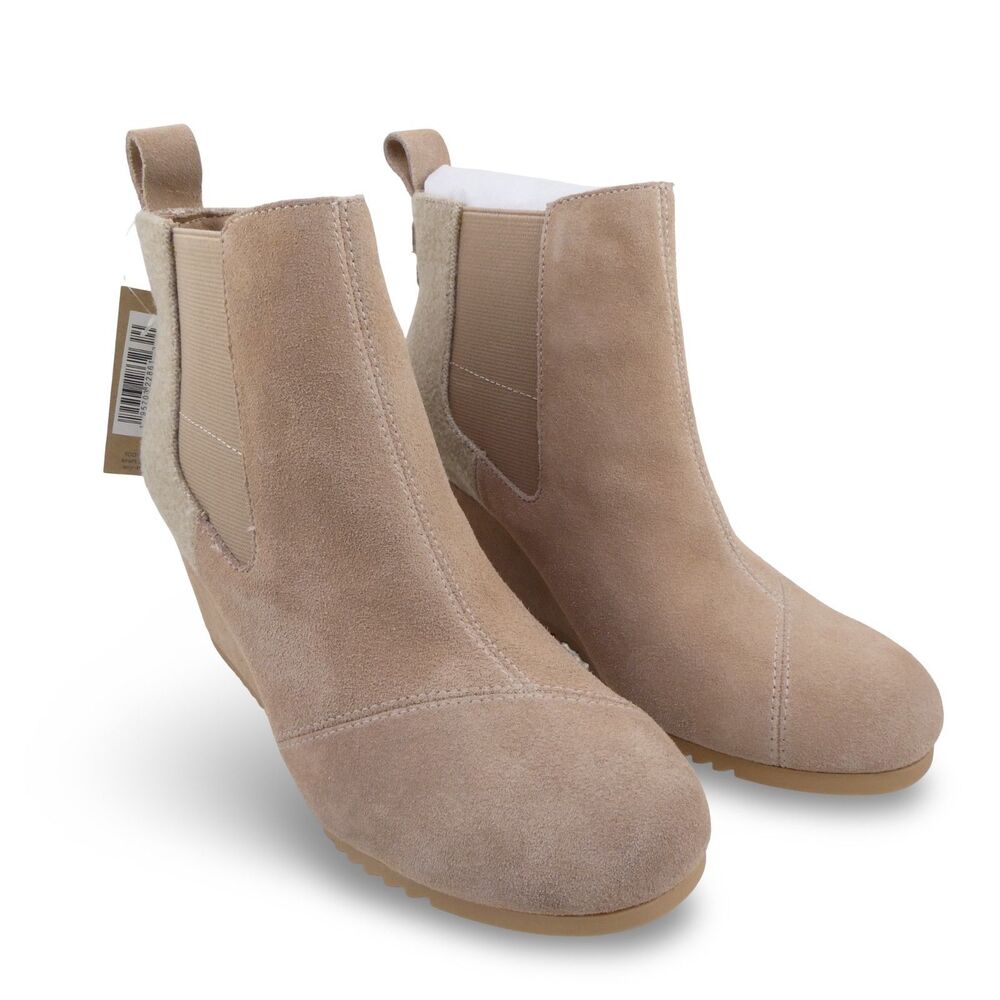 TOMS Bailey Women's US 8 Wedge Ankle Boots Suede Warm Taupe NWOB